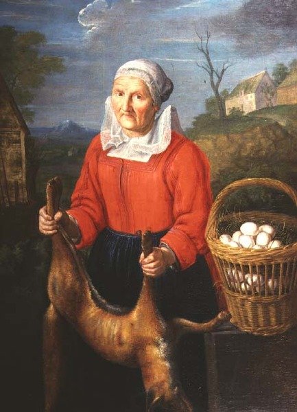 Egy öregasszony döglött rókával alkotó: Pieter Snyers