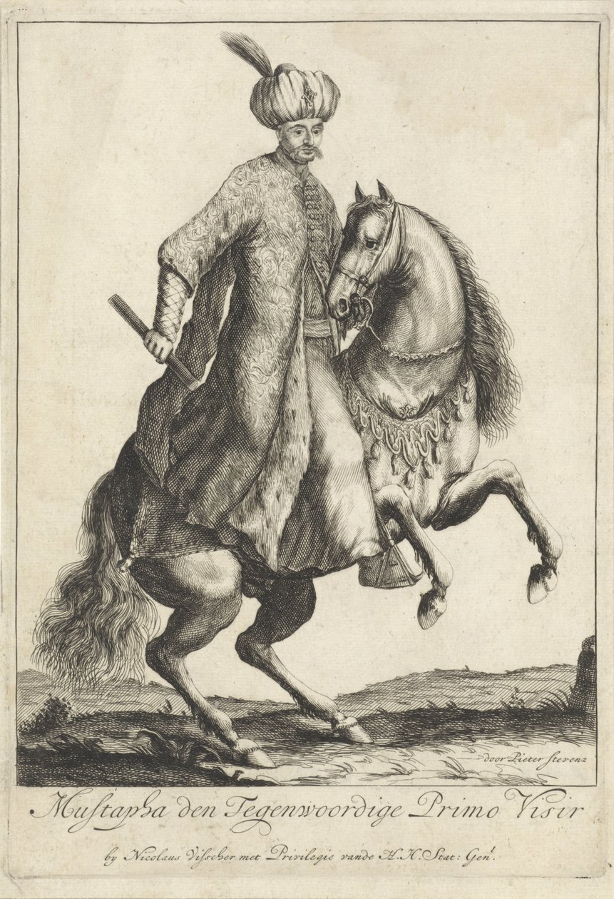 Kara Musztafa, a török ​​hadsereg nagyvezírjének lovas portréja alkotó: Pieter Stevens (vermeld in 1689)