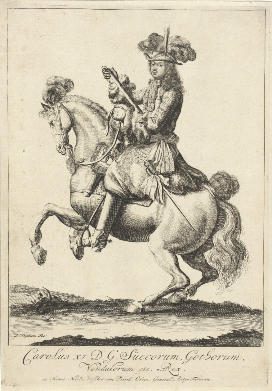 XI. Károly svéd király lovas portréja alkotó: Pieter Stevens (vermeld in 1689)