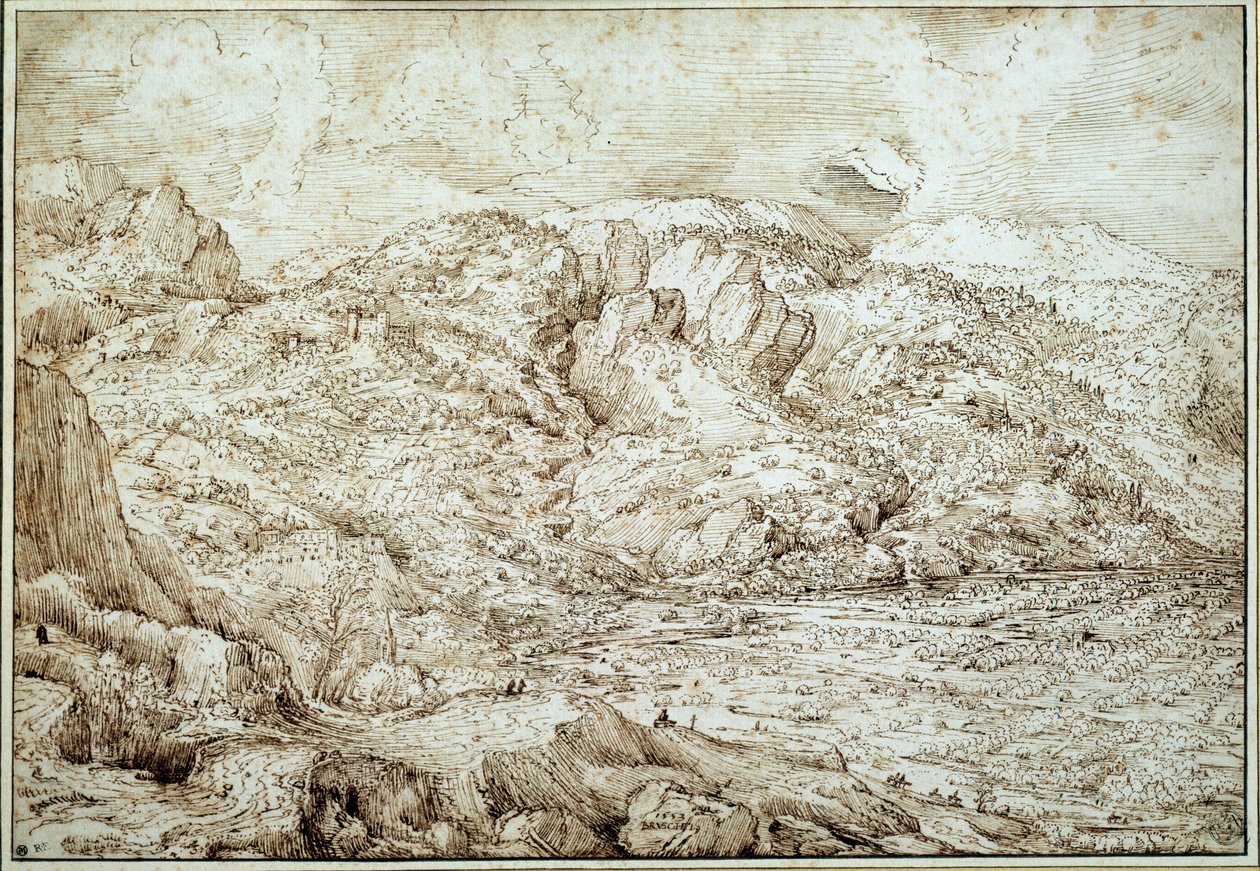 Az Alpok tája. Pieter Brueghel rajza Dit Az öreg (1525-1569) Ec. Nagyzolás. alkotó: Pieter Bruegel the Elder