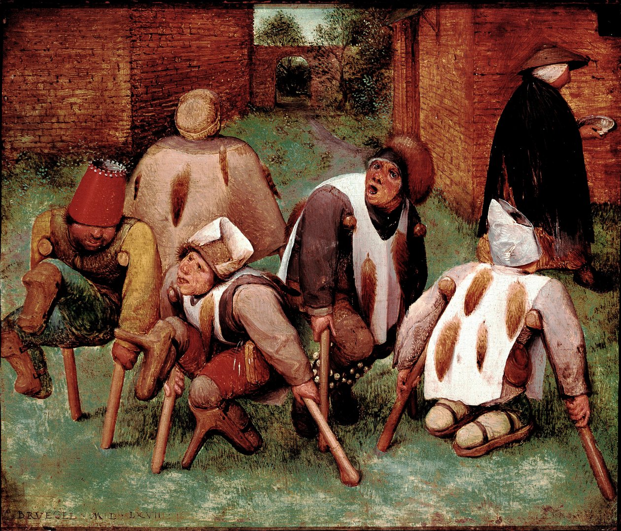 Az ösztropiák Fogyatékkal élő karakterek csoportja, butts-de-jatte (fenék). Pieter Bruegel (vagy Breugel vagy Brueghel vagy Breughel) festménye dit l