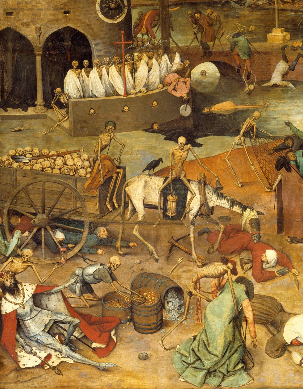A halál diadala A halál kirántja a szekeret a holttestek közül. Harcosok és királyok testei hevernek a földön. Pieter Bruegel (vagy Breugel vagy Brueghel vagy Breughel) festménye az egykori (1525-1569) 16. századi V. 117x162 cm Musee du Prado, Madrid alkotó: Pieter Bruegel the Elder