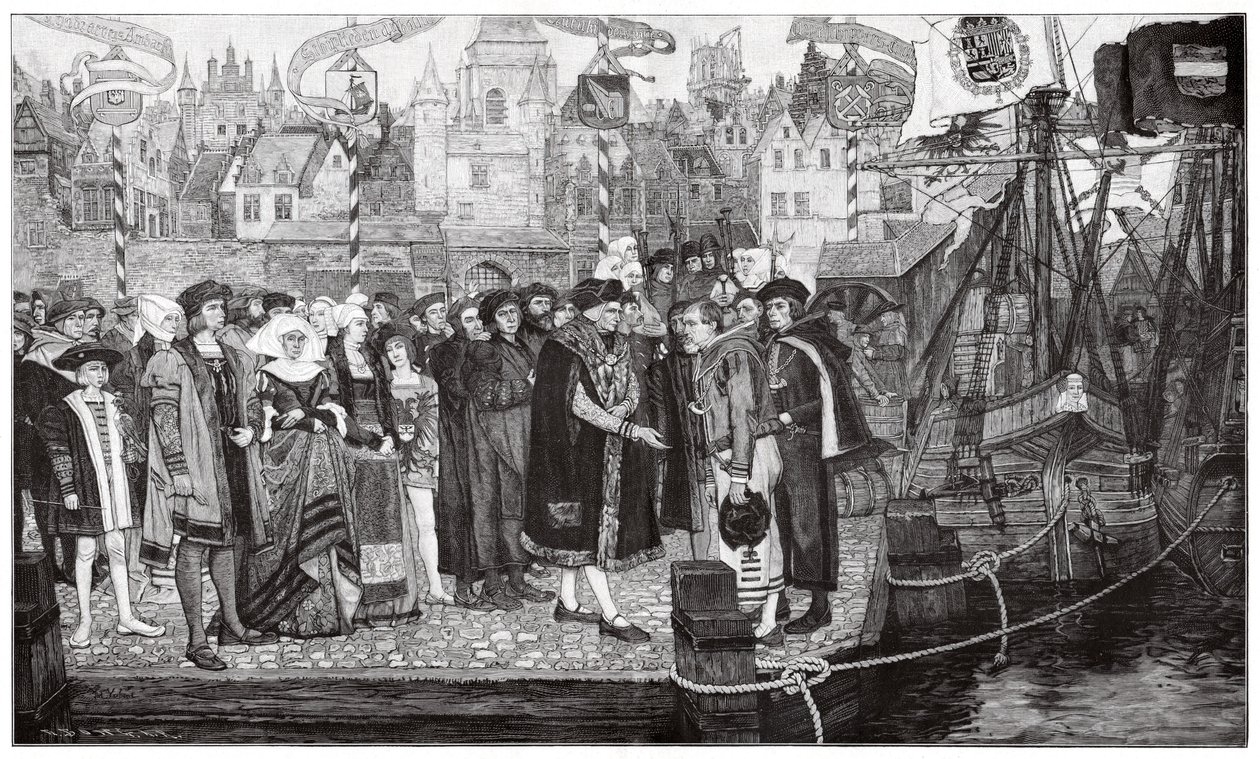 Cukorkereskedelem, Antwerpen, 1510-20 körül (metszet) alkotó: Pieter Verhaert