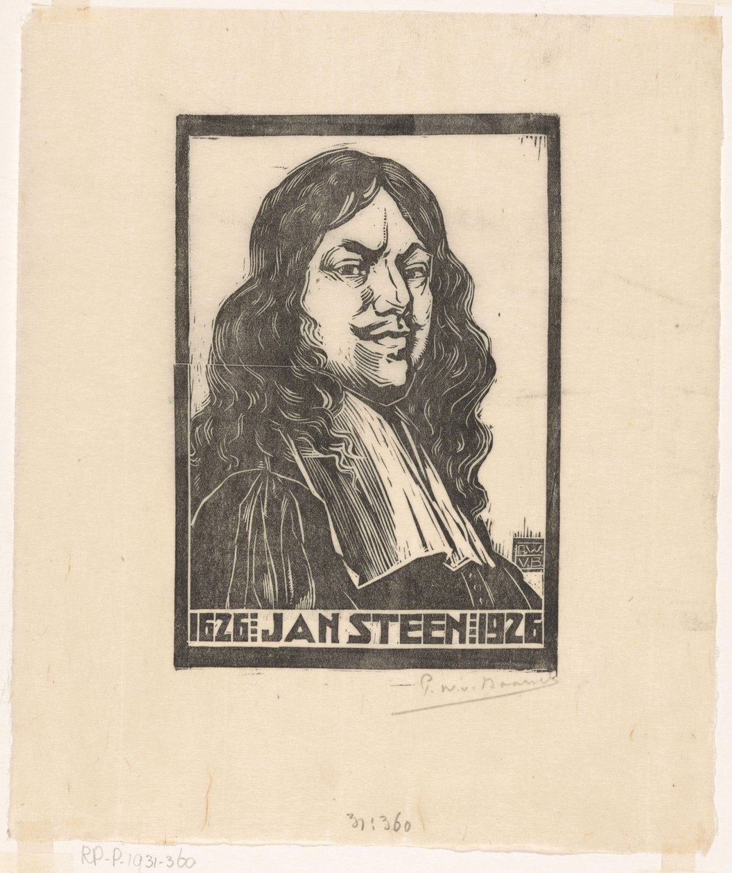 Jan Steen portréja (cím a tárgyon) alkotó: Pieter Willem van Baarsel (signed by artist)