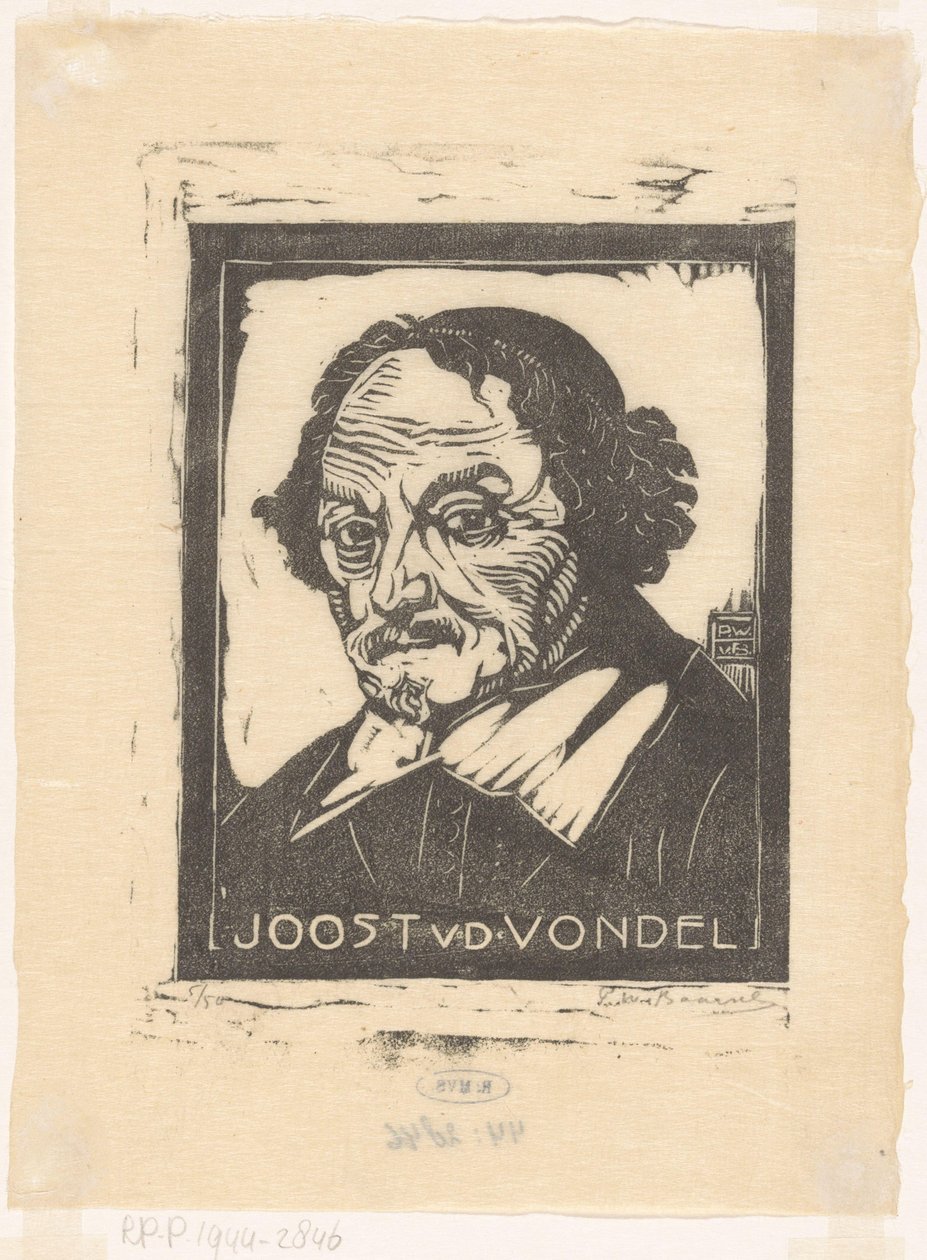 Joost van den Vondel portréja (cím a tárgyon) alkotó: Pieter Willem van Baarsel (signed by artist)
