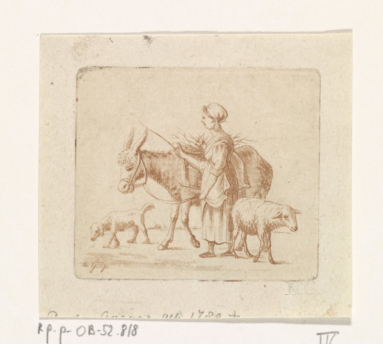 Pásztornő szamárral, birkával és kutyával alkotó: Pieter de Goeje