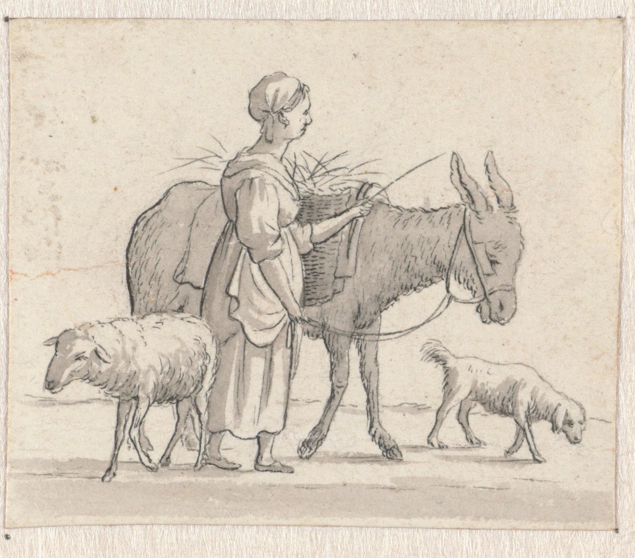 Nő szamárral, birkával és kutyával alkotó: Pieter de Goeje