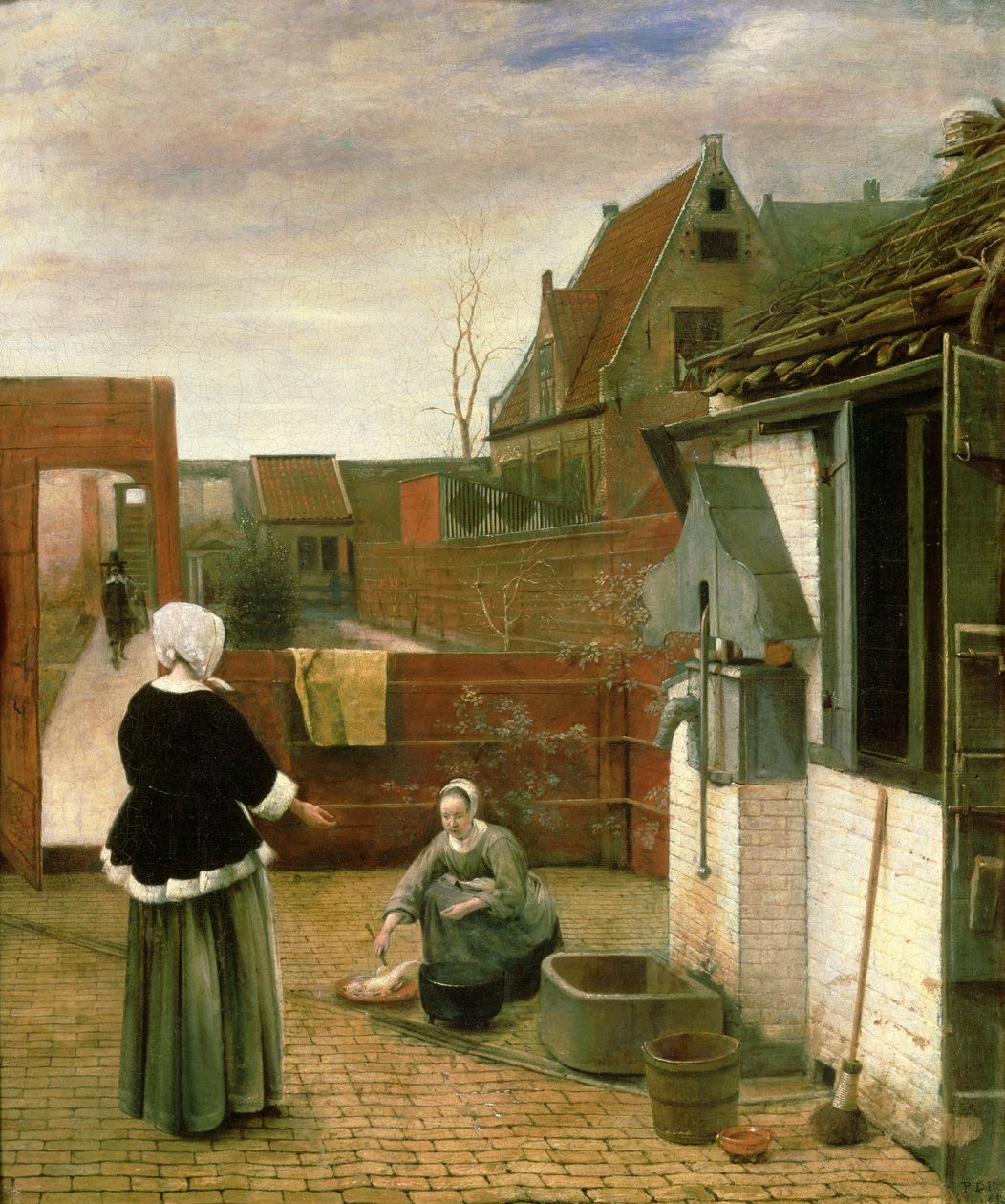 Egy nő és egy szobalány az udvaron, 1660-61 körül alkotó: Pieter de Hooch