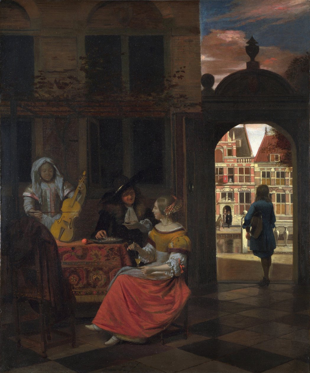 Hooch, Pieter, de (1629-1684) Zenés parti az udvarban Olaj, vászon 1677 National Gallery, London 83,5x68,5 alkotó: Pieter de Hooch