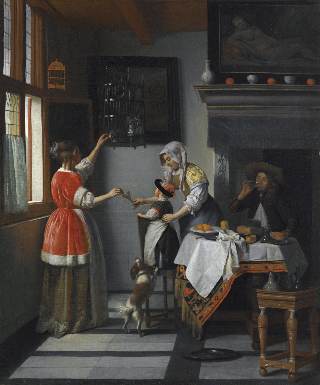 Belső egy papagájt etető gyerekkel par Hooch, Pieter, de alkotó: Pieter de Hooch