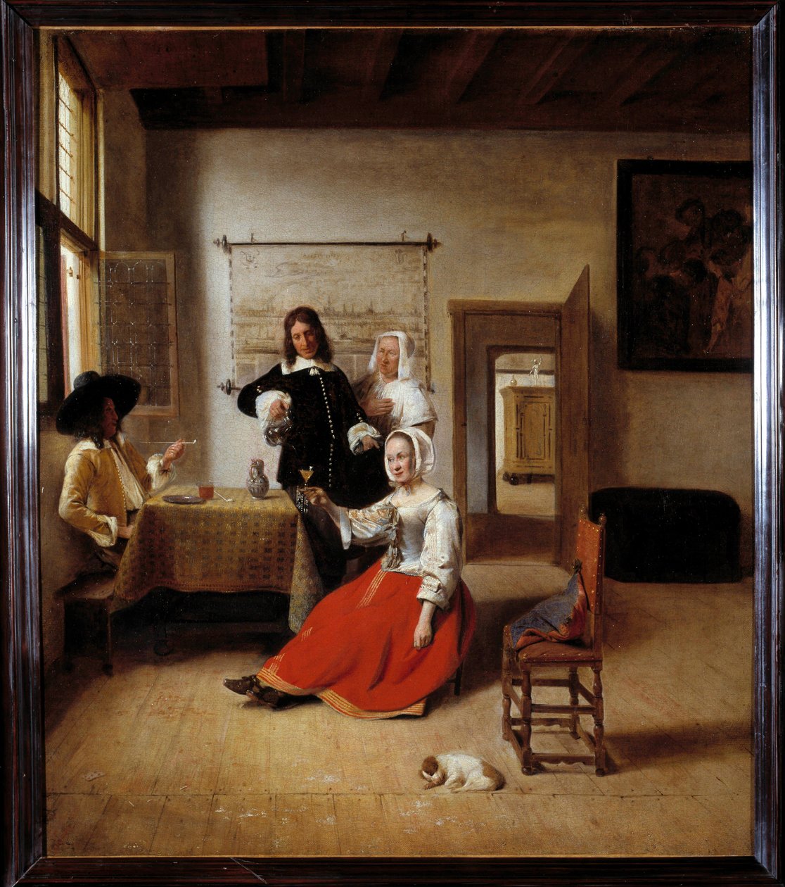 Az ivó Alkoholista nő egy flamand házban, más ivóktól körülvéve. Pieter de Hooch (1629-1684) festménye 1658 V. 0,69x0,6 m - Nő katonákkal iszik. Egy flamand ház belseje. Pieter de Hooch (1629-1684) festménye alkotó: Pieter de Hooch