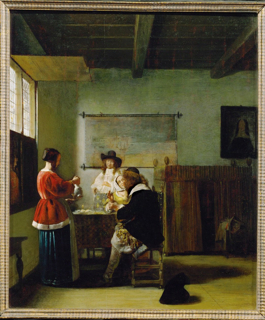 A látogatás (olaj, fa) alkotó: Pieter de Hooch