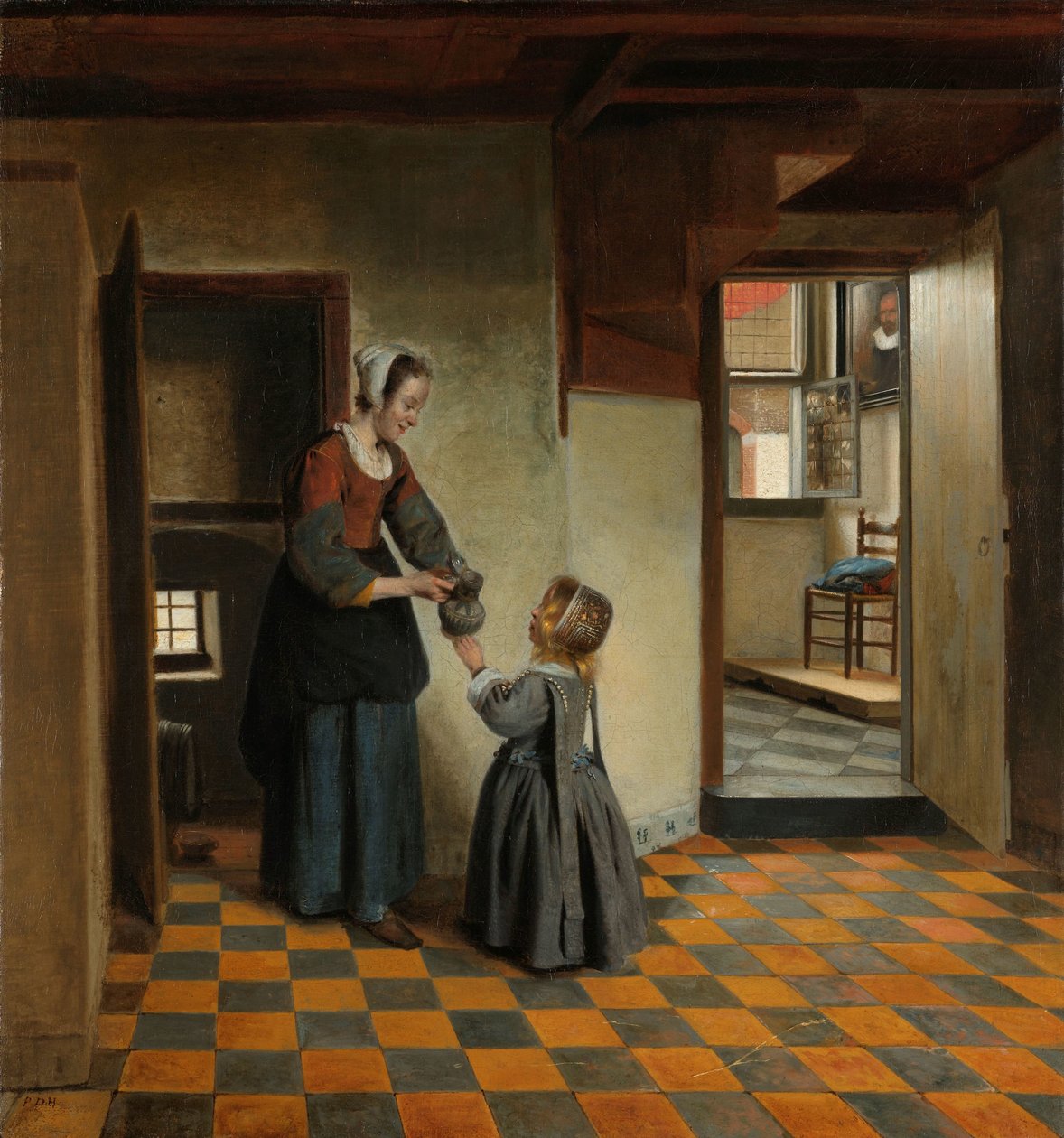 Nő egy gyerekkel a kamrában alkotó: Pieter de Hooch