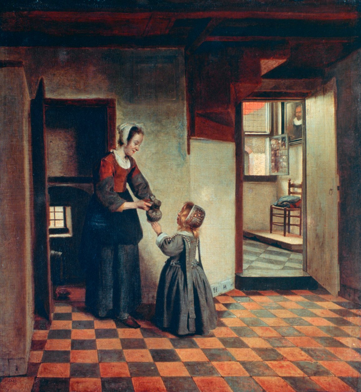 Nő egy gyerekkel a kamrában, c1660 alkotó: Pieter de Hooch