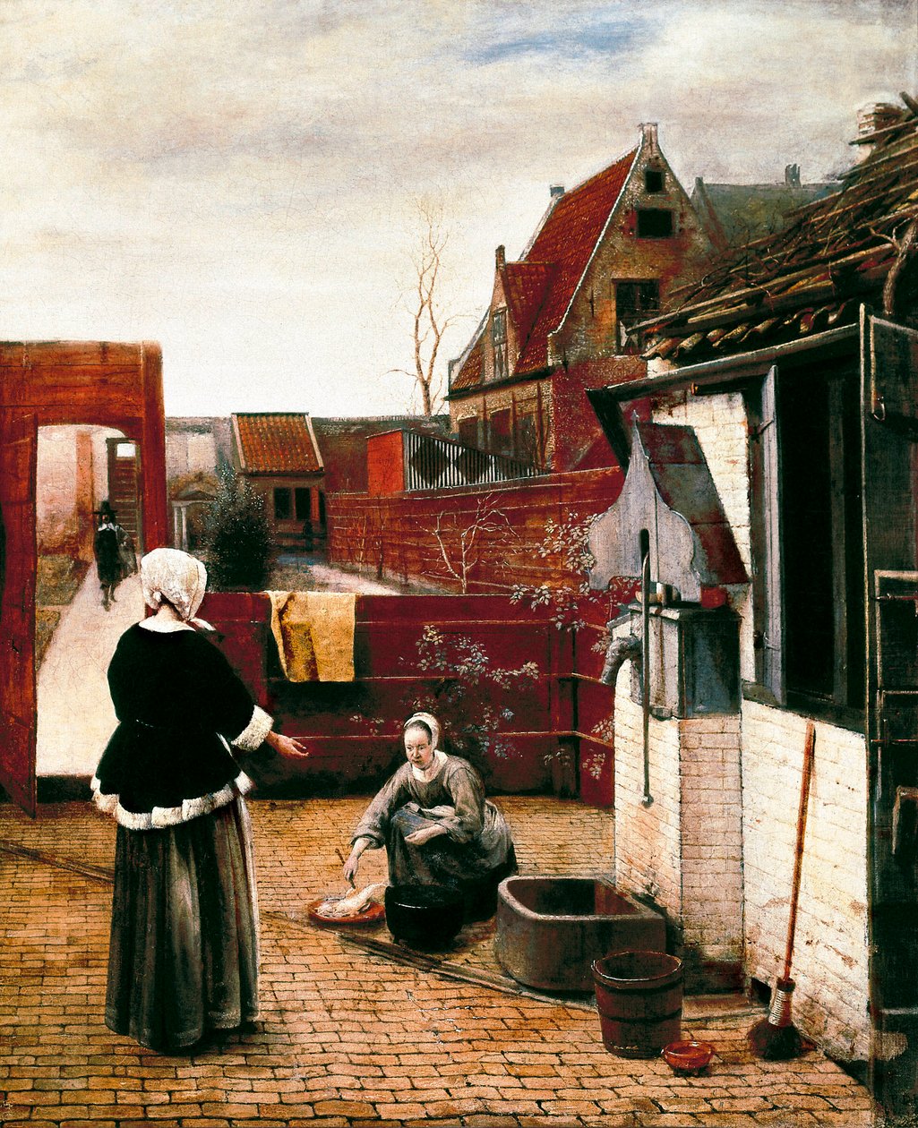 nő és szolgája a bíróságon alkotó: Pieter de Hooch