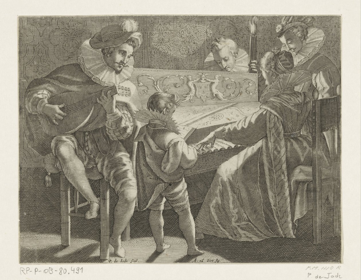 Fáklyafényben zenélő társaság, 1600 körül alkotó: Pieter de Jode (I)