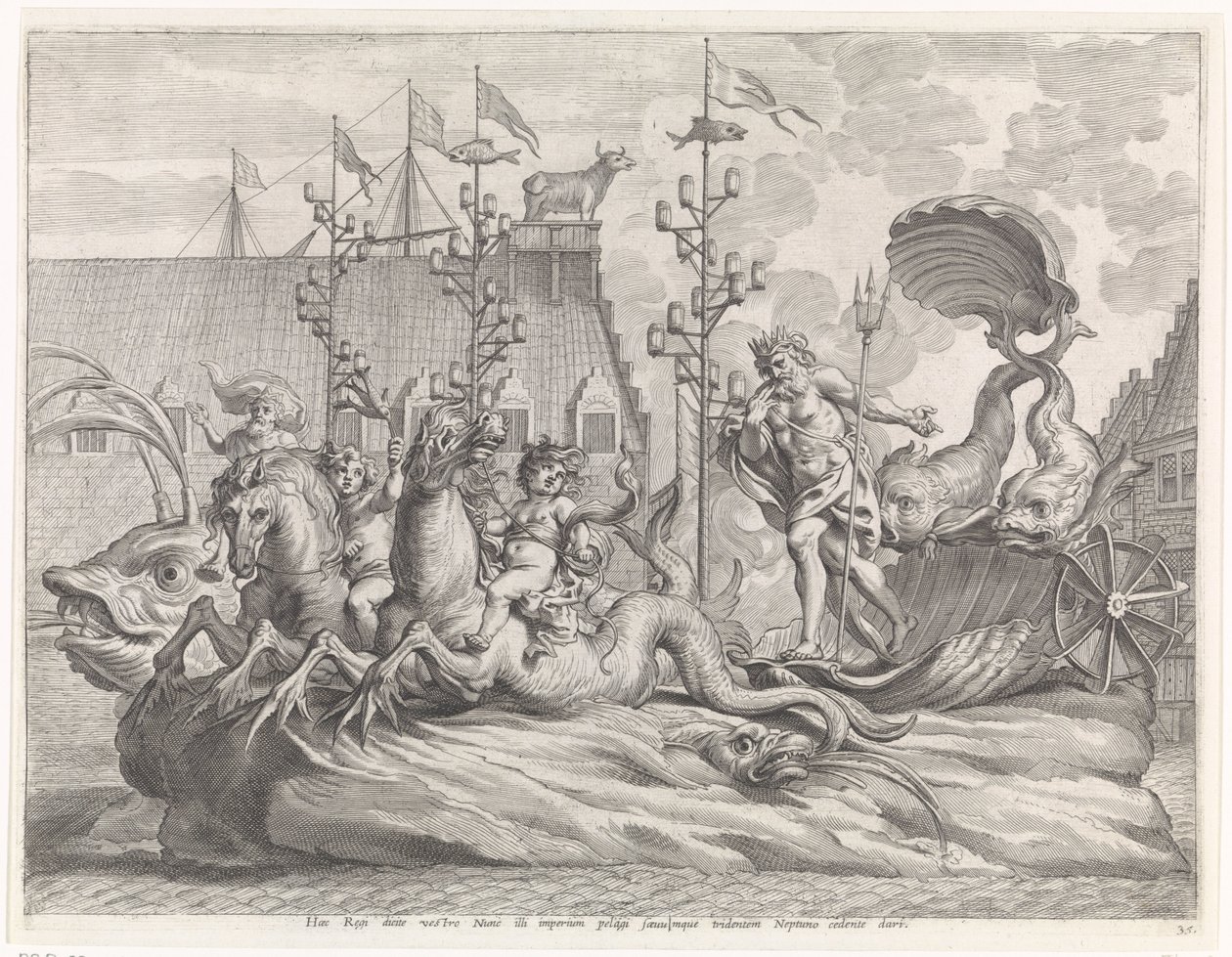 Látvány Neptun szekerével A bíboros-csecsemő örömteli belépése Gentben, 1635 (sorozat címe) alkotó: Pieter de Jode (II)