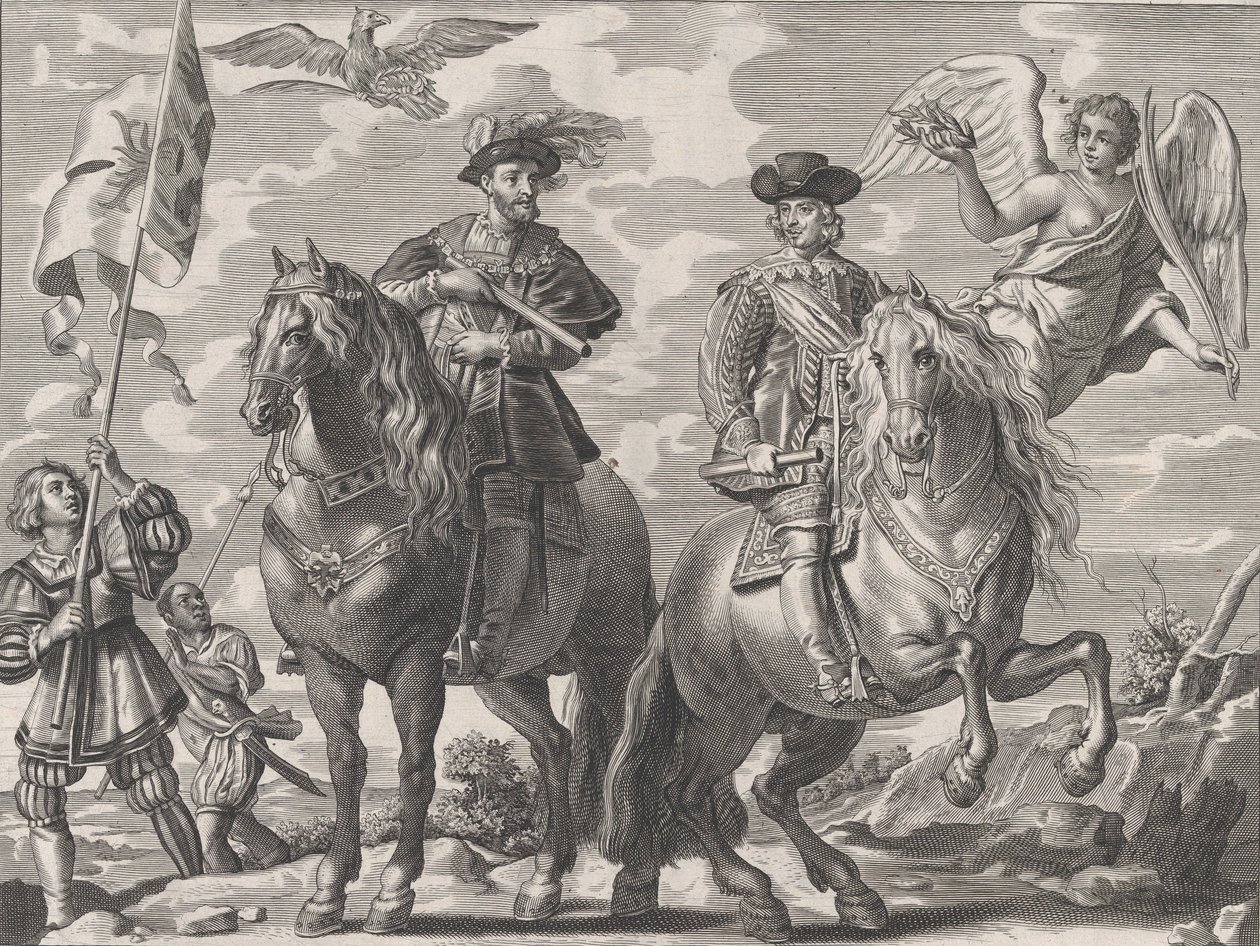 20. tábla: V. Károly és Ferdinánd lóháton, Guillielmus Becanus Serenissimi Pr... című művéből, 1636. alkotó: Pieter de Jode II