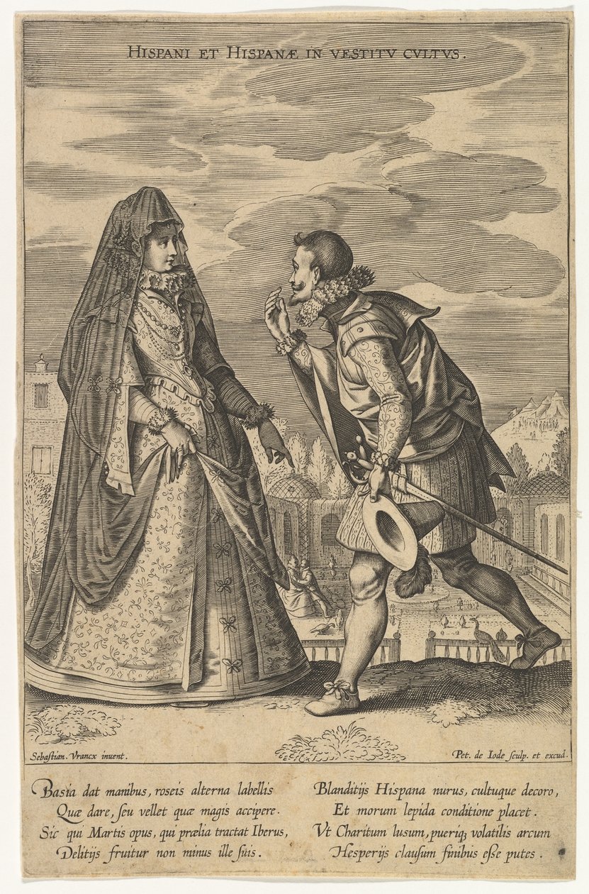 Spanyolok és spanyolok ruhatiszteletben, a Fashions of Different Nations.n.d. alkotó: Pieter de Jode I
