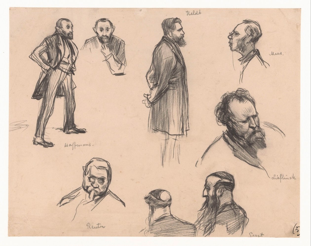 Képviselők portréi J.H.L. Haffmans, B.H. Heldt, R.P. Mees, A.E. tábornok Reuter, H. Seret kapitány és F. Lieftinck alkotó: Pieter de Josselin