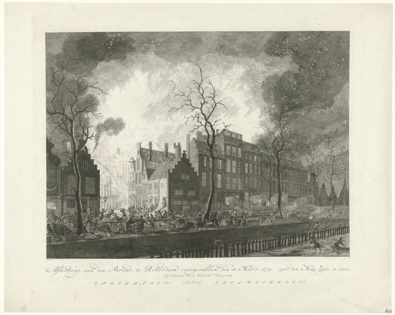 Tűz a Rotterdami Fazekas utcában, 1779 A van den Brand kép Rotterdamban történt, 11-én. 1779. március. Van den Maas Selyem kiállítva (cím a tárgyon) alkotó: Pieter de Mare