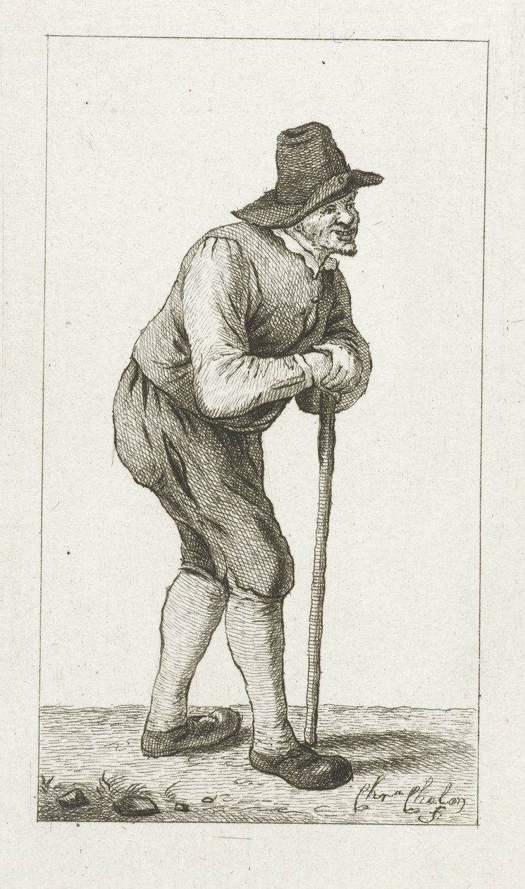 Férfi támaszkodva bot alkotó: Pieter de Mare