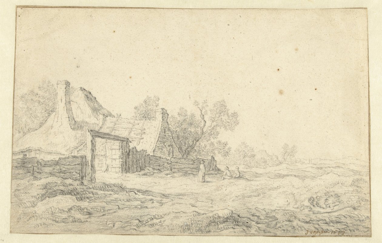 Dűne táj három figurával egy tanya előtt alkotó: Pieter de Neyn