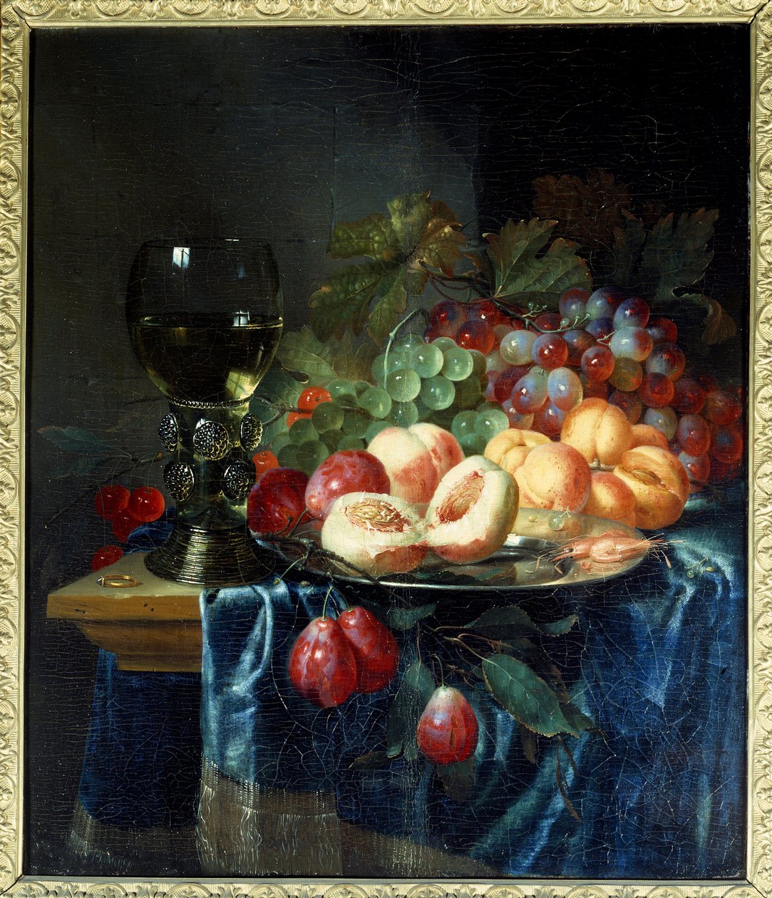 Gyümölcsök és bor. Pieter De Ring (1615-1660) festménye Ec. Hol. alkotó: Pieter de Ring