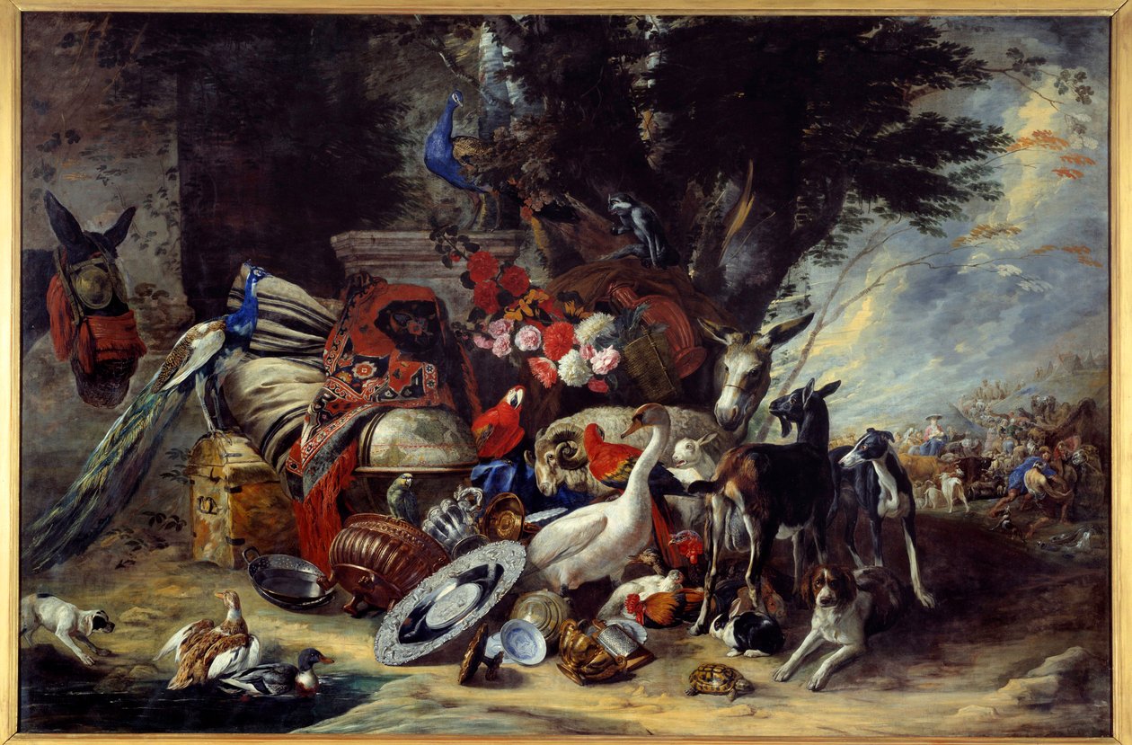 Állatok és edények is mondták Jákob távozását Pieter Boel (1622-1674) mezopotámiai festményére. alkotó: Pieter or Peter Boel