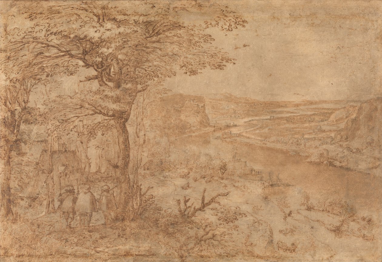Táj zarándokokkal (toll és barna tinta papíron) alkotó: Pieter Bruegel the Elder
