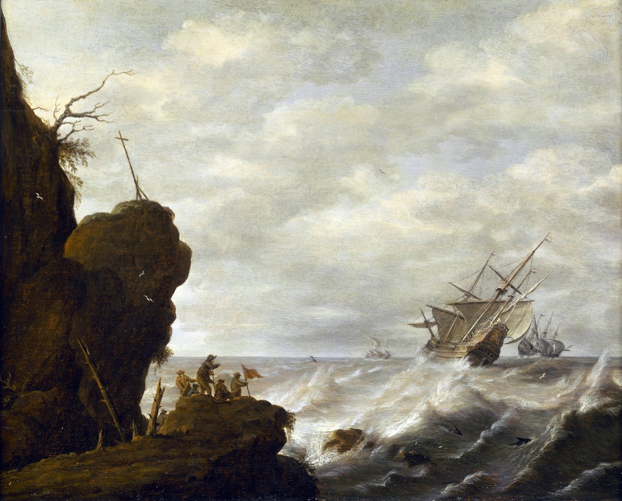 Holland hajó a viharos tengeren, sziklás partok előtt, 1640 körül (olaj, fa) alkotó: Pieter the Elder Mulier