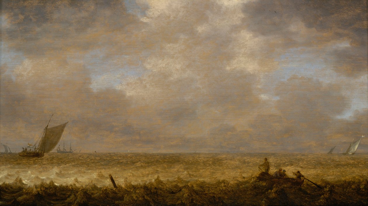 Sekély tenger halászhajókkal, 1640 körül (olaj, tábla) alkotó: Pieter the Elder Mulier