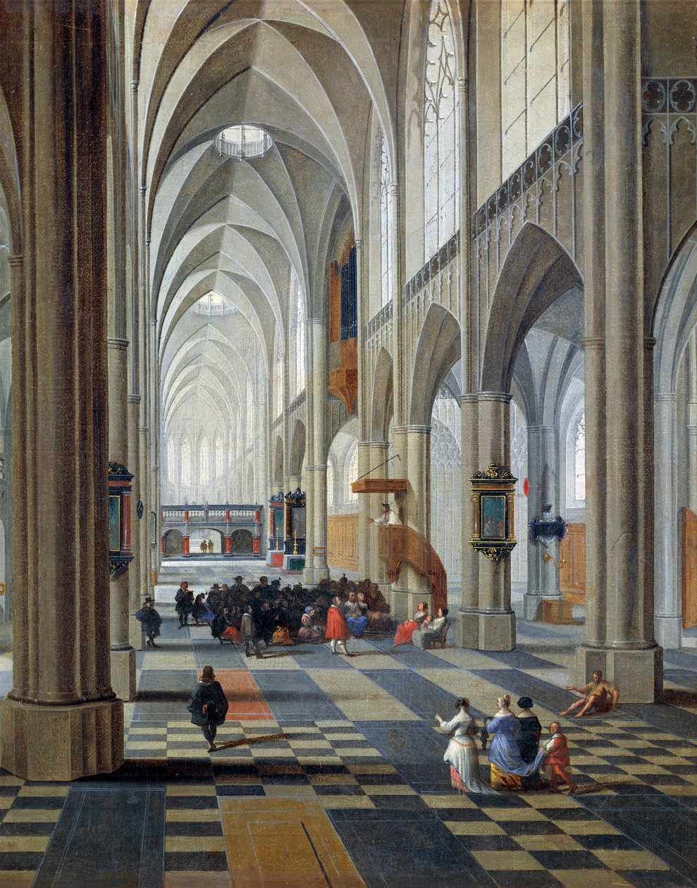 Az antwerpeni katedrális belseje, Peeter Neefs Elder (kb. 1578-1656 és 1661 között), részlet alkotó: Pieter the Elder Neefs