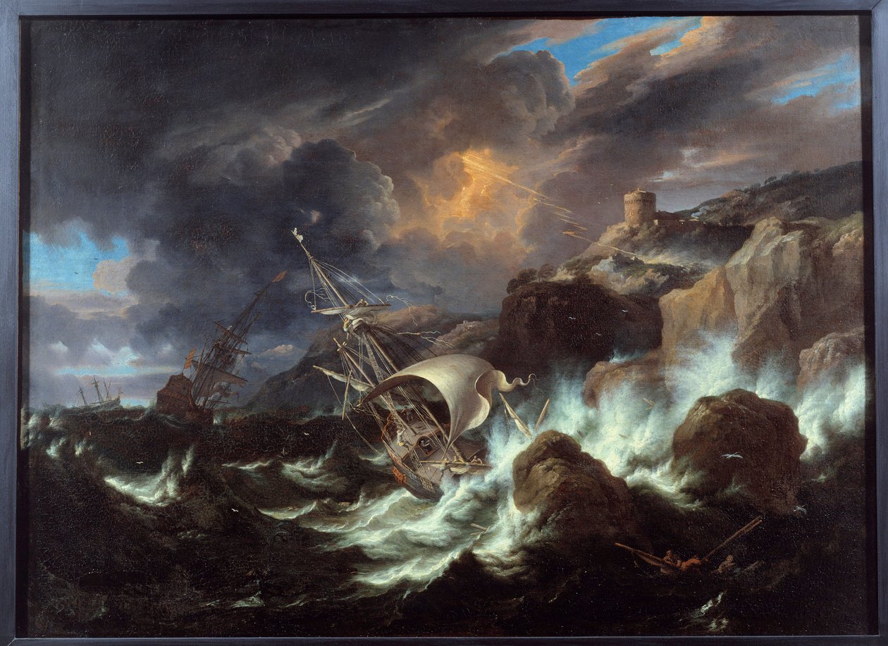 Tempete a tengeren. Pieter Mulier II, the Young (vagy Pietro Mulieribus vagy Pietro Cavaliere Tempesta) festménye (1637-1701) alkotó: Pieter the Younger Mulier