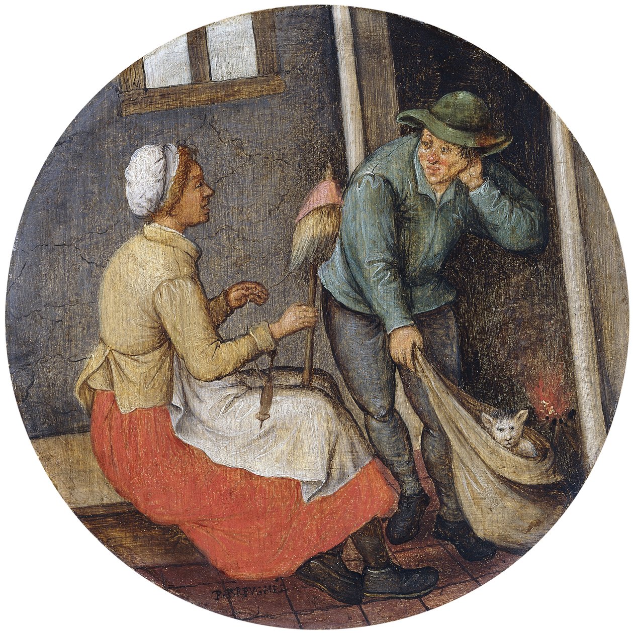 Egy közmondás: kiengedni a macskát a zsákból, alkotó: Pieter Brueghel the Younger