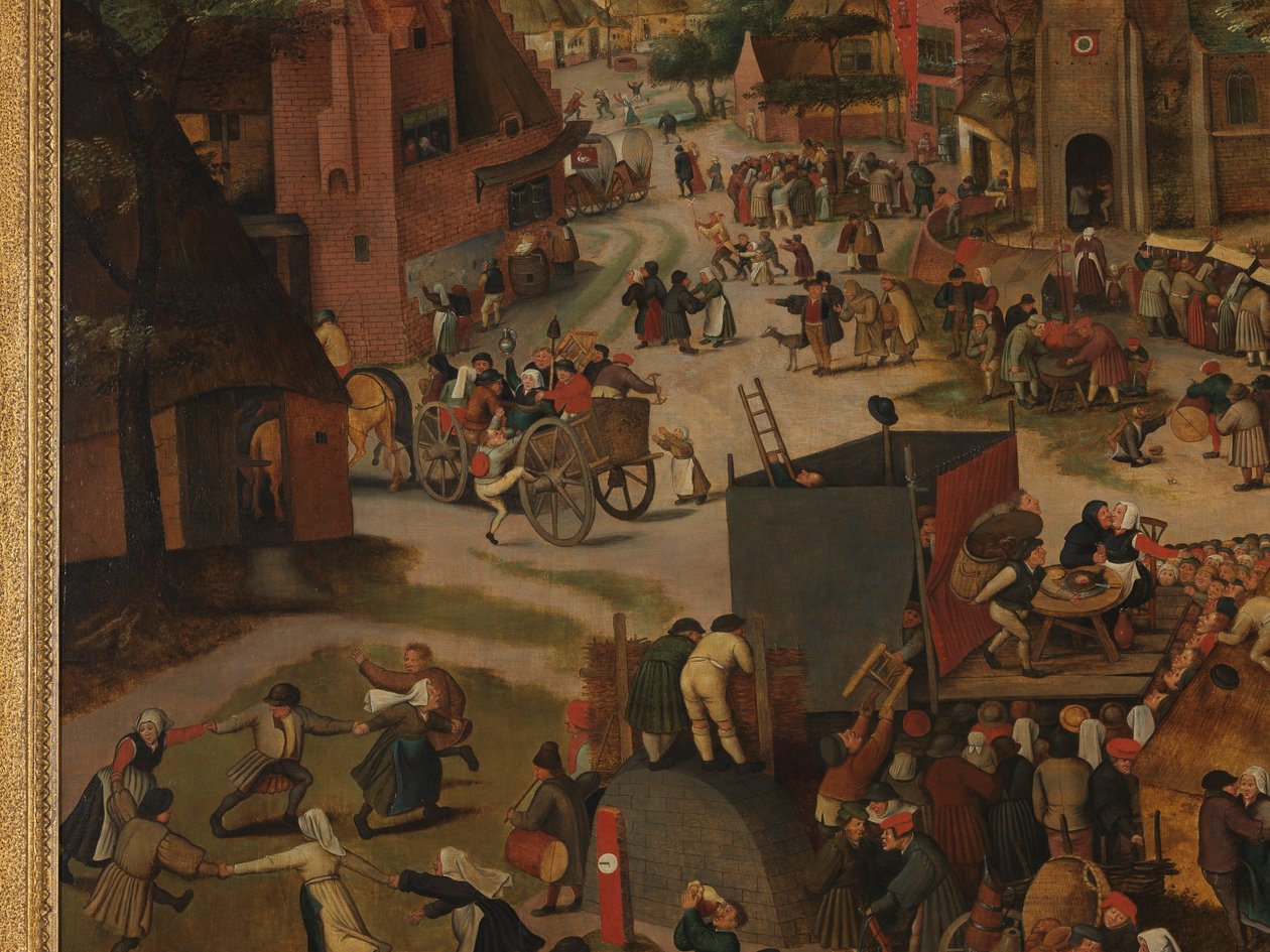 Falufesztivál, színházi előadással és körmenettel Szent Hubert és Szent Antal tiszteletére alkotó: Pieter Brueghel the Younger