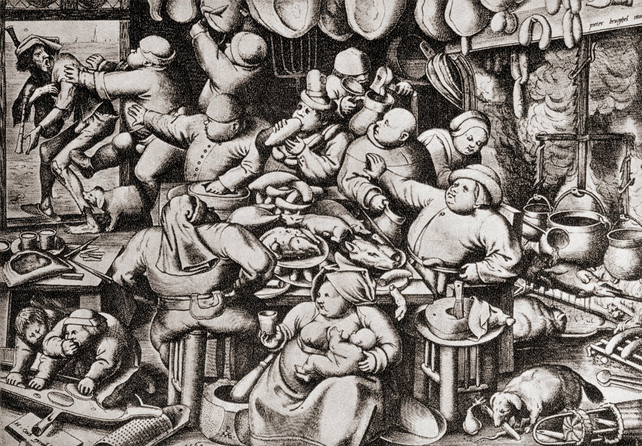 Egy gazdag ember konyhájából kidobott koldus, a 16. században (metszet) alkotó: Pieter the Younger Brueghel