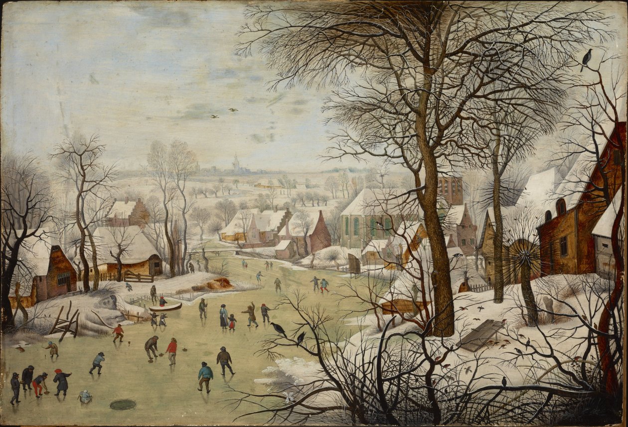 Téli táj madárcsapdával - Téli táj madárcsapdával, szerző: Brueghel, Pieter, the Younger (1564-1638). olaj a fára alkotó: Pieter the Younger Brueghel