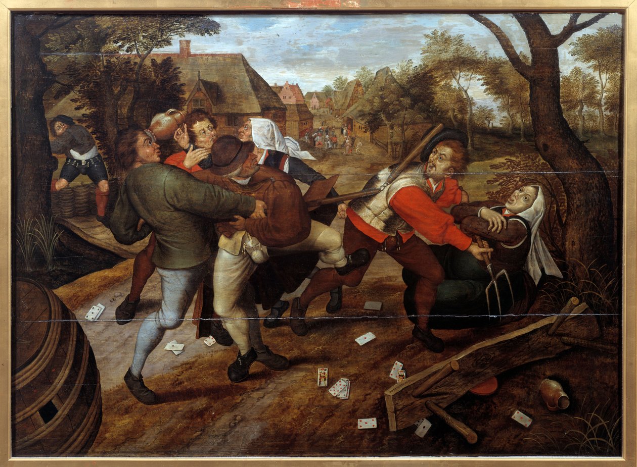 A parasztok harcolnak osztályjáték után. Pieter Li festménye a Jeune dit Brueghel d