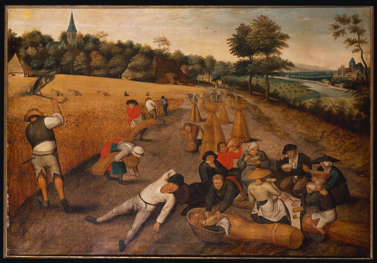 Nyár: Aratógépek dolgoznak és esznek a kukoricásban, 1624 alkotó: Pieter Brueghel the Younger