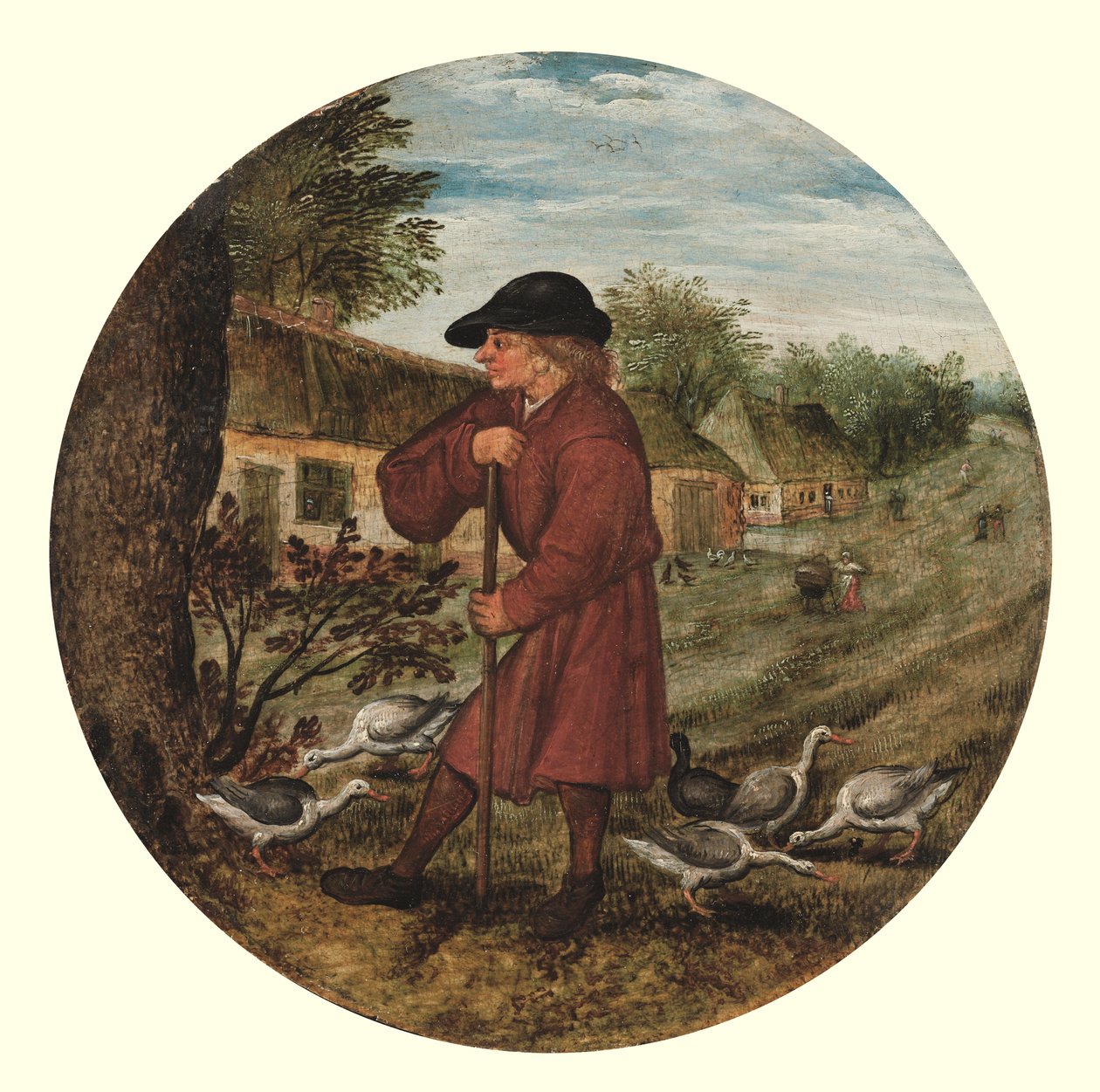 A libapásztor, avagy "Ki tudja, miért mennek a libák mezítláb?" (olaj a panelen) alkotó: Pieter the Younger Brueghel