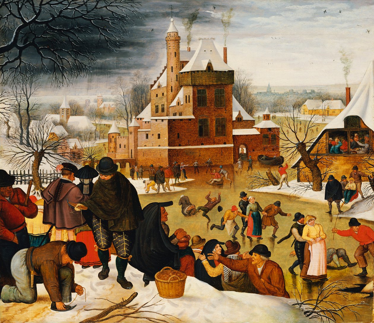 Városiak korcsolyáznak a várárkon (olaj a panelen) alkotó: Pieter the Younger Brueghel