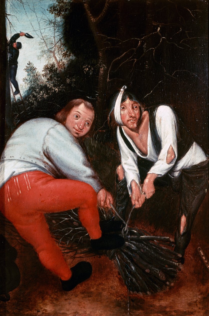 Két paraszt ágakat kötözve (olaj a panelen) alkotó: Pieter the Younger Brueghel
