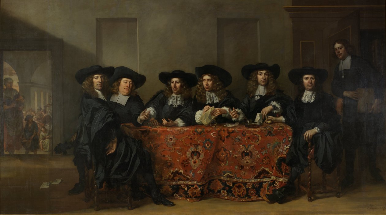 Hat régens és az Oude Zijds Szegényeket Segítő Szabadtéri Intézet házmestere, Amszterdam, 1675 alkotó: Pieter van Anraedt