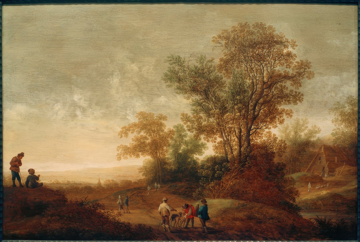 Folyói táj egy vadásztársasággal alkotó: Pieter van Asch