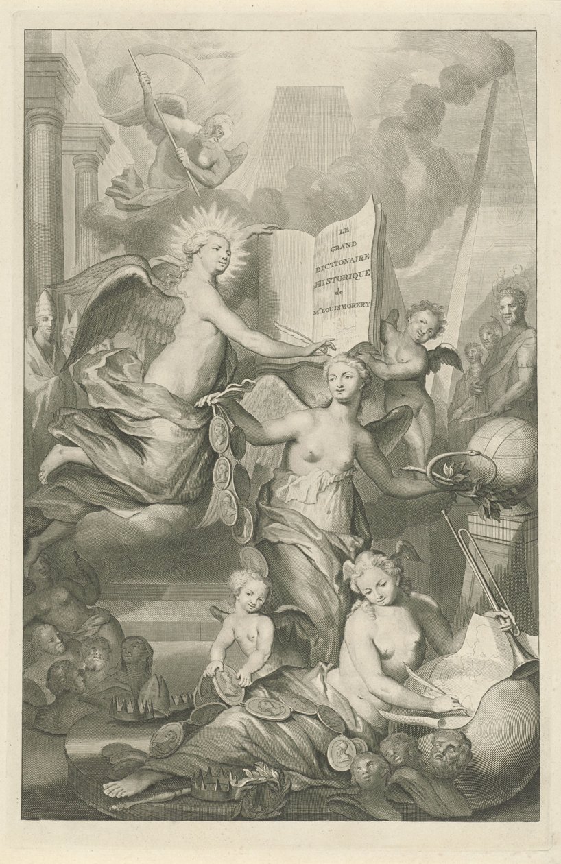 Hírnév, örökkévalóság és írásművészet Címlap: Louis Moréri, Le grand dictionaire historique, 1731 alkotó: Pieter van Gunst