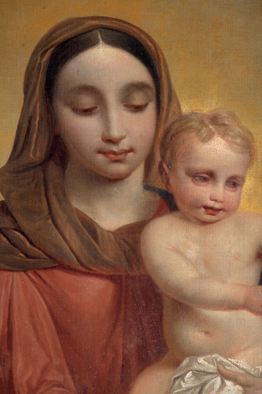 Belülnézet, "Szűzanya gyermekével rózsafüzérrel" festmény, P. Van Hanselaere oltárképe a főoltáron alkotó: Pieter van Hanselaere