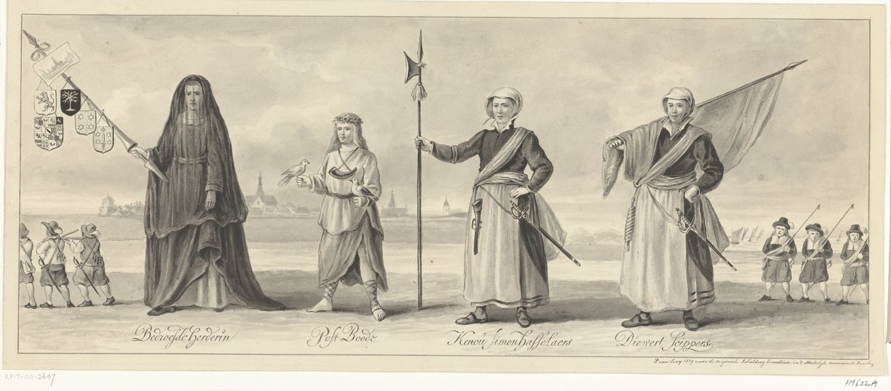 A Haarlemi Retorikusok Kamara felvonulása Haarlem ostromának megemlékezésén, 1660 körül alkotó: Pieter van Looy (signed by artist)