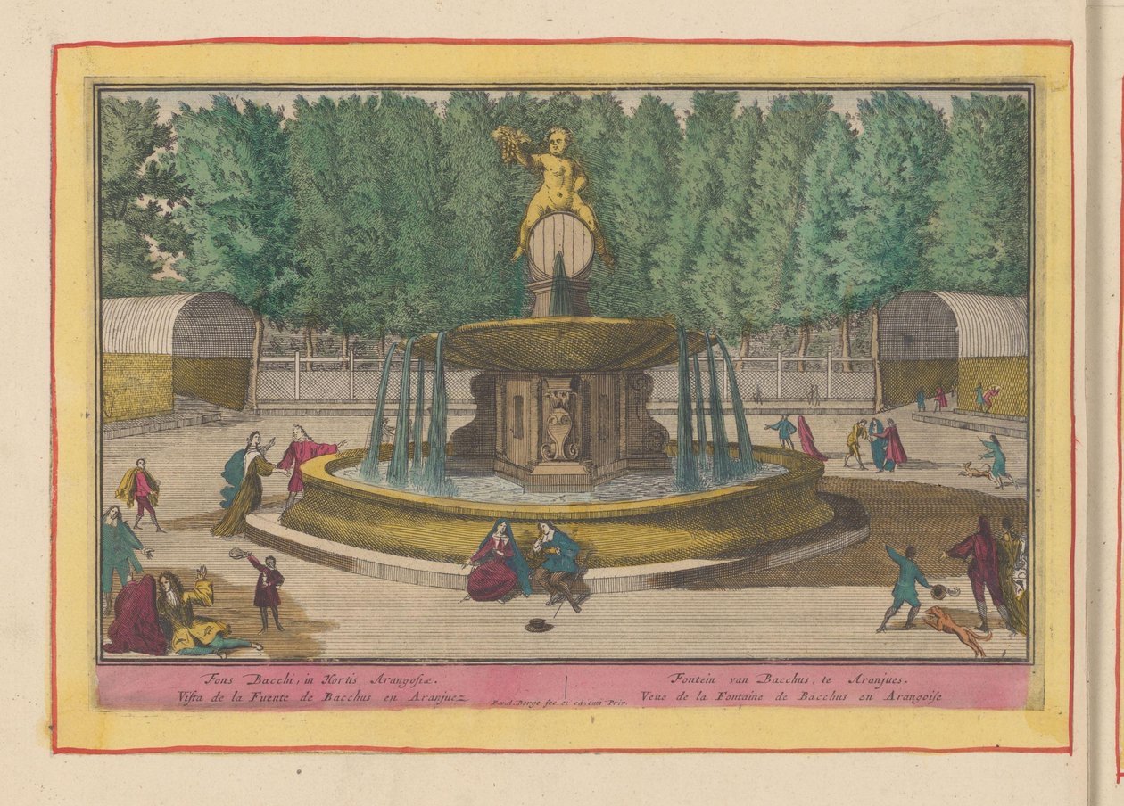 Bacchus szökőkútja az Aranjuez királyi palota kertjében Bacchus szökőkútja, Aranjues (cím a tárgyon) Theatrum Hispaniae (...) (sorozat címe) alkotó: Pieter van den Berge