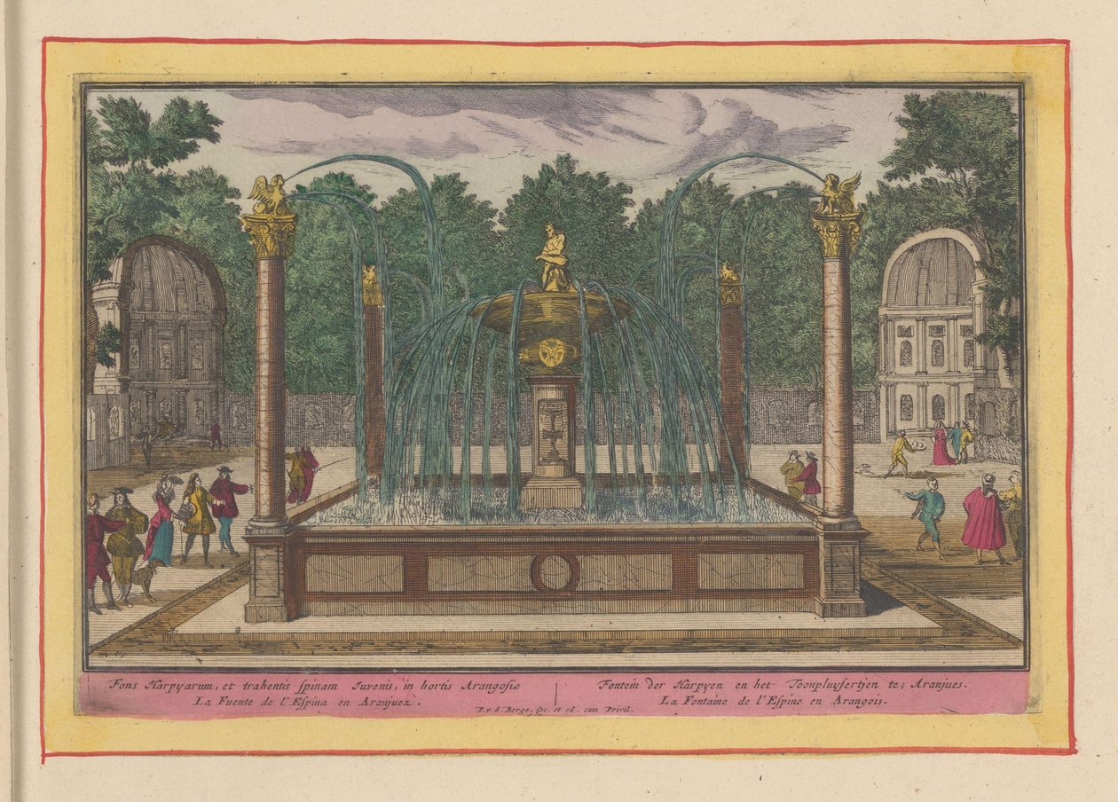 A töviskivonat szökőkútja az Aranjuez királyi palota kertjében A Harpyen és a Toonpluysertjen szökőkútja Aranjuesben (cím a tárgyon) Theatrum Hispaniae (...) (sorozat címe) alkotó: Pieter van den Berge